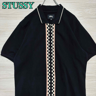 STUSSY - 【希少デザイン】ステューシー　フルジップ　ポロシャツ　Lサイズ　チェック　刺繍