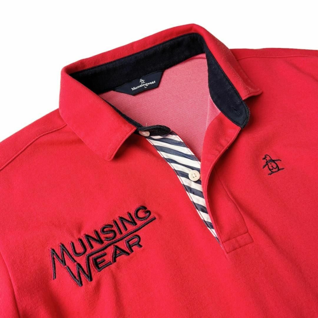 Munsingwear(マンシングウェア)の美品 マンシングウェア 長袖 ポロシャツ メンズ L 赤 人気 ゴルフウェア スポーツ/アウトドアのゴルフ(ウエア)の商品写真
