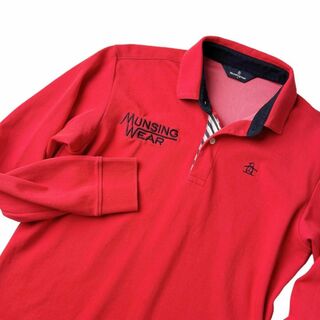マンシングウェア(Munsingwear)の美品 マンシングウェア 長袖 ポロシャツ メンズ L 赤 人気 ゴルフウェア(ウエア)