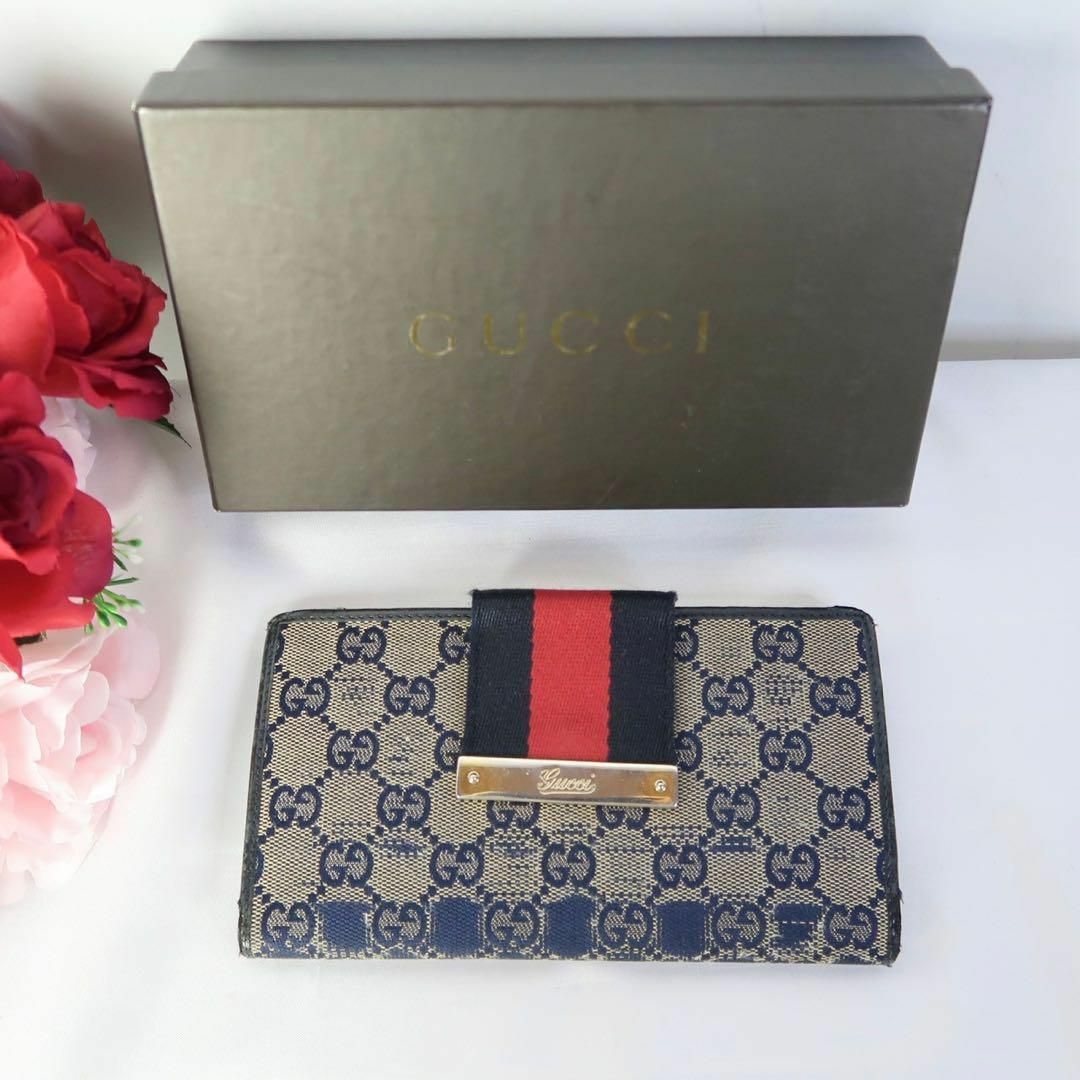 Gucci(グッチ)のs786 オールドグッチ 長財布 GGキャンバス シェリーライン ネイビー その他のその他(その他)の商品写真