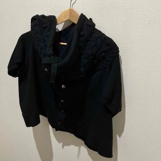 コムデギャルソン(COMME des GARCONS)のコムデギャルソン　黒半袖カーディガン　サイズM tao ハイネック　ケープ風(カーディガン)