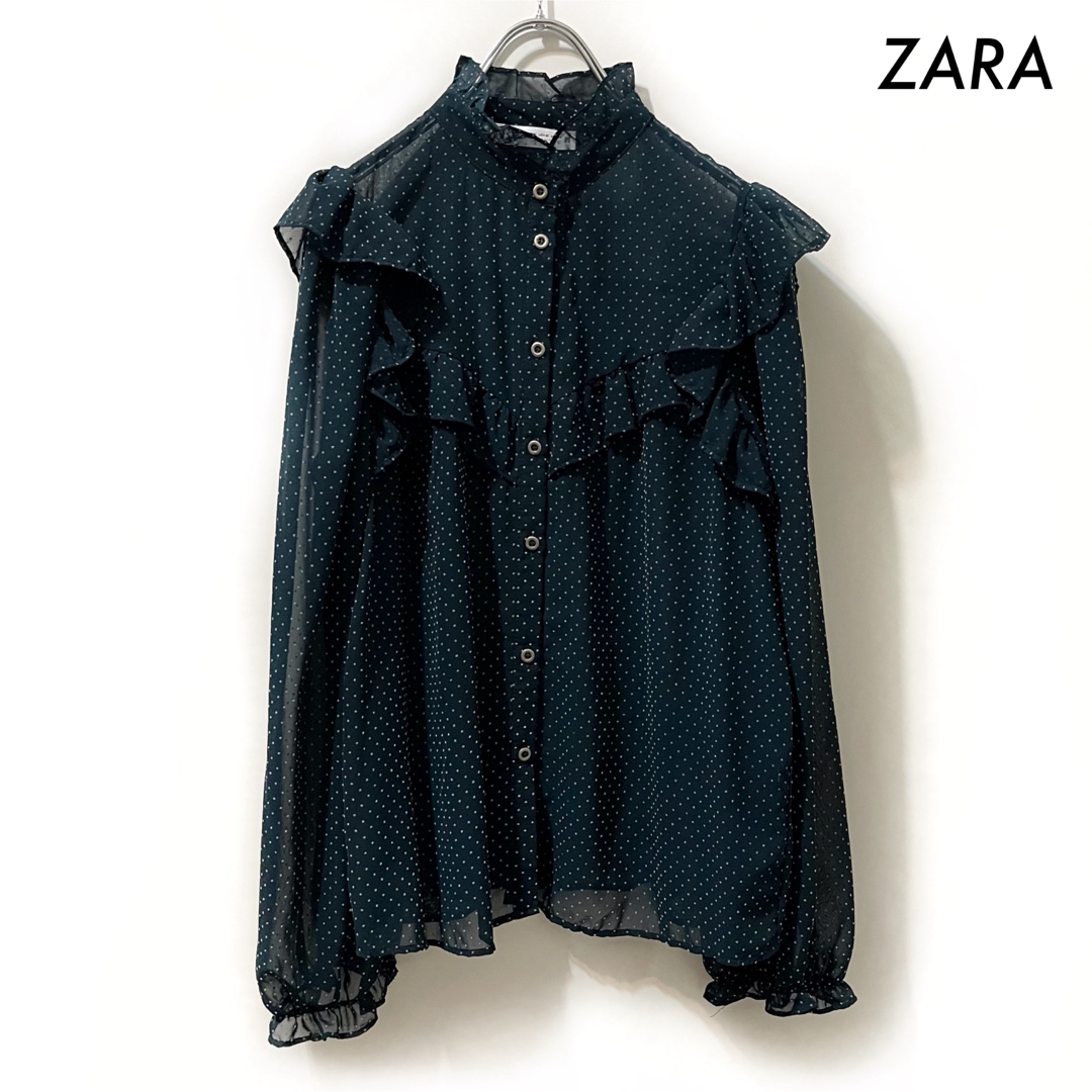 ZARA(ザラ)のZARA ザラ★ドット柄 長袖ブラウス シフォン素材 フリル付き レディースのトップス(シャツ/ブラウス(長袖/七分))の商品写真