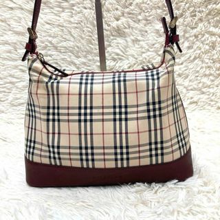 バーバリー(BURBERRY)のバーバリー　ワンショルダーバッグ　ボルドー　　　ノバチェック　レザー　キャンバス(ハンドバッグ)