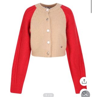 アメリヴィンテージ(Ameri VINTAGE)のララフォックス COLOR BLOCK KNIT CARDIGAN BEIGE(ニット/セーター)