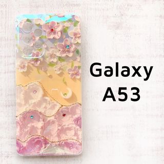 Galaxy A53 5G 黄色 花 ホログラム ソフトケース ビーズ(Androidケース)