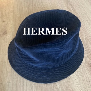 エルメス(Hermes)のエルメス　コーデュロイハット ネイビー　HERMESの帽子(ハット)