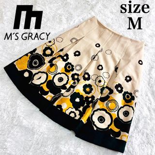 エムズグレイシー(M'S GRACY)の美品 エムズグレイシー スカート 花柄 日本製 膝丈 M(ひざ丈スカート)