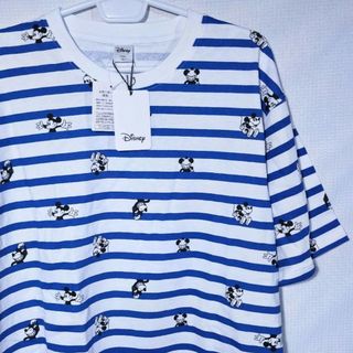 ディズニー(Disney)の新品 Tシャツ XL ミッキー ディズニー ボーダー 半袖 カットソー レトロ(Tシャツ/カットソー(半袖/袖なし))