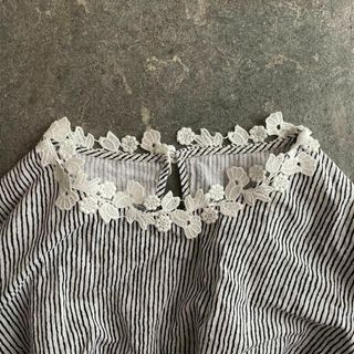 ♪ 花柄 ブラウス シャツ 刺繍 ストライプ シルク フリル ナチュラル(シャツ/ブラウス(長袖/七分))