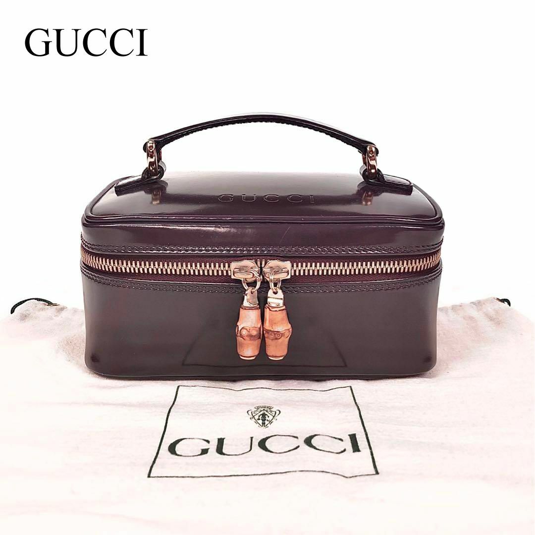 Gucci(グッチ)のグッチ バンブー エナメル バニティ ハンドバッグ コスメポーチ 小物入れ レディースのファッション小物(ポーチ)の商品写真