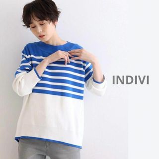 INDIVI - 22年新作　美品　インディヴィ　ブロックボーダーニット