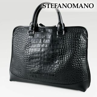 ステファノマーノ(Stefano manO)の美品◎ステファノマーノ ビジネスバッグ クロコ型押し ブリーフケース 黒 本革(ビジネスバッグ)