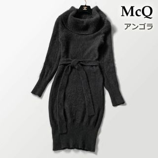 マックキュー(McQ)の美品◎マックキュー McQ ニットワンピース アンゴラ モヘア ベルト グレー(ロングワンピース/マキシワンピース)