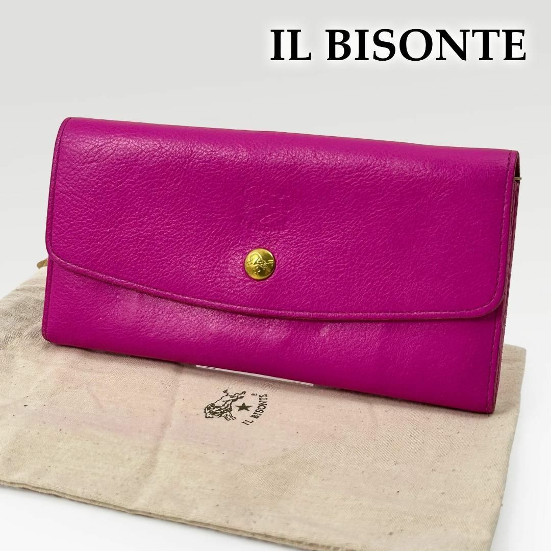 IL BISONTE(イルビゾンテ)の◎限定カラー◎美品◎イルビゾンテ 長財布 ショッキングピンク 金ボタン ゴールド レディースのファッション小物(財布)の商品写真