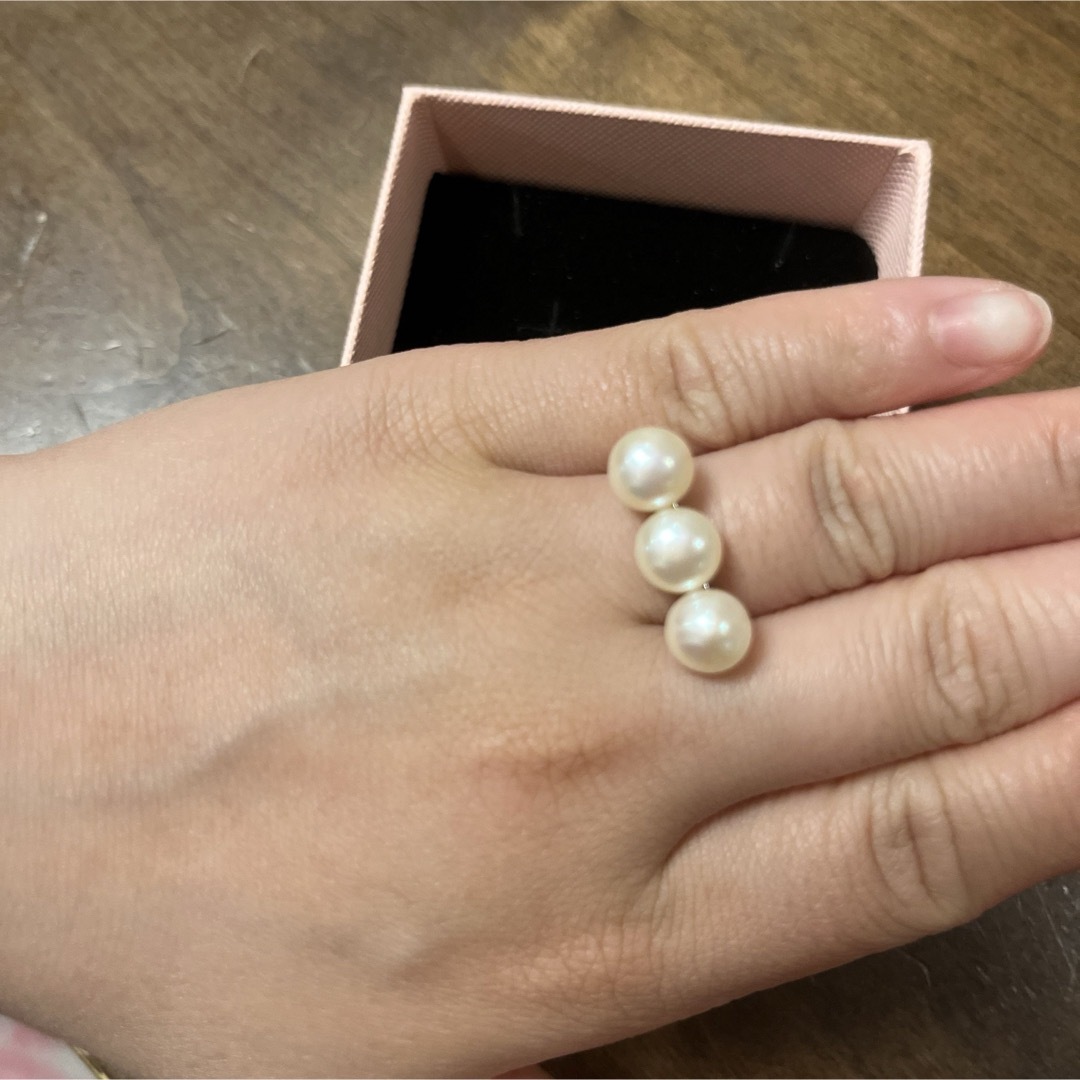 国産あこや本真珠 3連リング ホワイトベース レディースのアクセサリー(リング(指輪))の商品写真