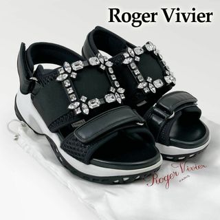 ロジェヴィヴィエ(ROGER VIVIER)の未使用に近い◎ロジェヴィヴィエ ヴィヴラン ビジュー サンダル 黒 ブラック36(サンダル)