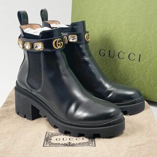 グッチ(Gucci)の◎極美品◎グッチ ショートブーツ 厚底 マーモント ビジュー クリスタル 39黒(ブーツ)
