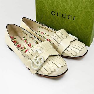 グッチ(Gucci)の極美品 グッチ パンプス フラット　エナメル フリンジ ダブルG マーモント(ハイヒール/パンプス)