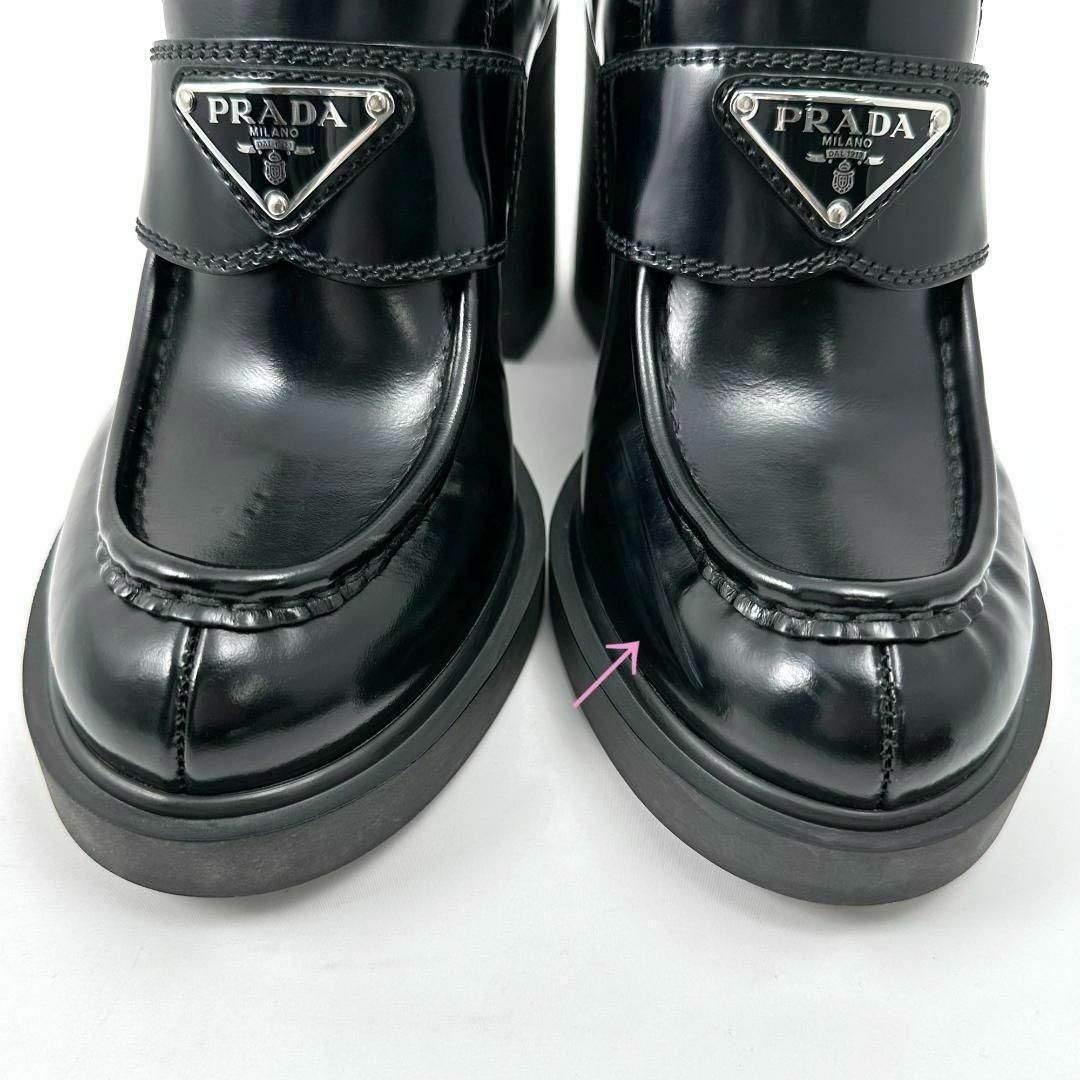 PRADA(プラダ)の◎美品◎プラダ ハイヒールローファー ブラッシュドレザー 三角ロゴ モノリス 黒 レディースの靴/シューズ(ローファー/革靴)の商品写真