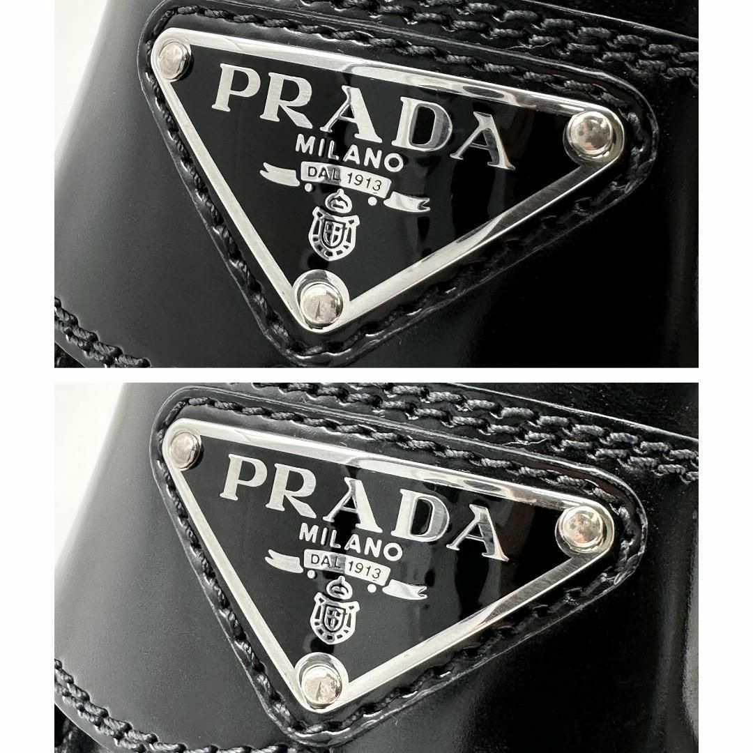 PRADA(プラダ)の◎美品◎プラダ ハイヒールローファー ブラッシュドレザー 三角ロゴ モノリス 黒 レディースの靴/シューズ(ローファー/革靴)の商品写真