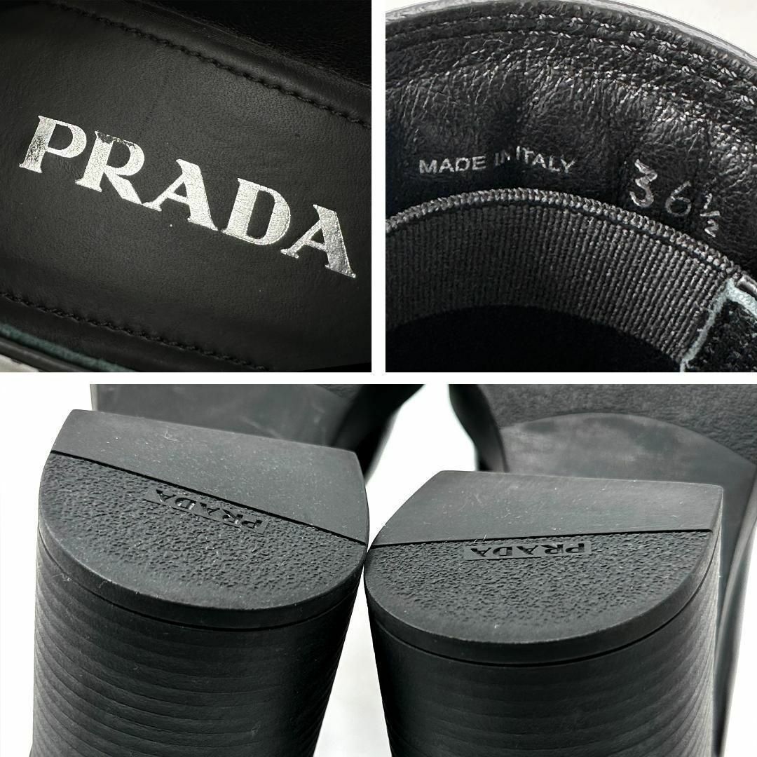 PRADA(プラダ)の◎美品◎プラダ ハイヒールローファー ブラッシュドレザー 三角ロゴ モノリス 黒 レディースの靴/シューズ(ローファー/革靴)の商品写真