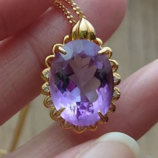 美品　昭和レトロ　ビンテージ　18k　アメジスト　ダイヤモンド　ネックレス(ネックレス)