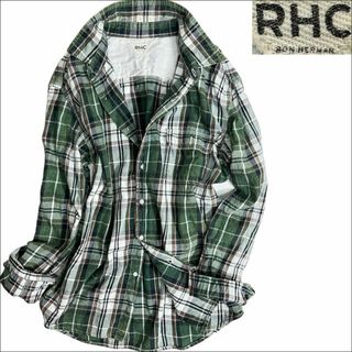 Ron Herman - J6138 美品 RHC ウォッシュ加工 チェック柄シャツ グリーン L