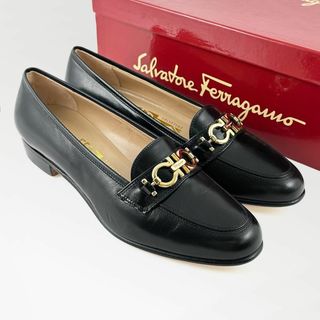 サルヴァトーレフェラガモ(Salvatore Ferragamo)の極美品◎フェラガモ ローファー ダブルガンチーニ 革靴 ローヒール 黒 ブラック(ローファー/革靴)