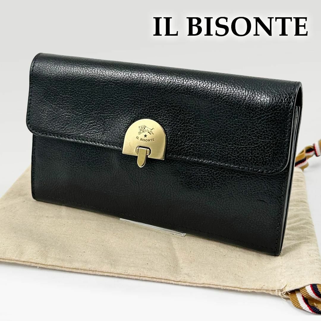 IL BISONTE(イルビゾンテ)の美品◎イルビゾンテ 長財布 ロック金具 ゴールド金具 クロージャー ブラック 黒 レディースのファッション小物(財布)の商品写真