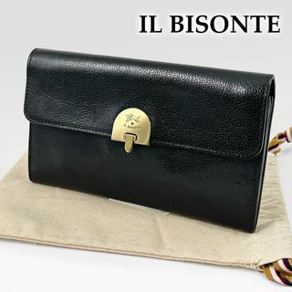 イルビゾンテ(IL BISONTE)の美品◎イルビゾンテ 長財布 ロック金具 ゴールド金具 クロージャー ブラック 黒(財布)