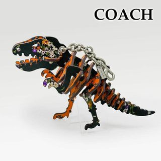 コーチ(COACH)のレア◎コーチ キーホルダー レキシー 花柄 フラワー 恐竜 ティラノサウルス 黒(キーホルダー)