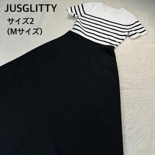 JUSGLITTY - ジャスグリッティ✨レディニットドッキングワンピース ボーダー サイズ2