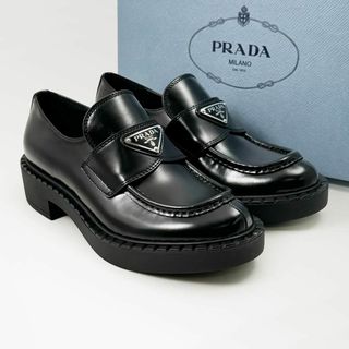 プラダ(PRADA)の◎極美品◎プラダ 厚底 ローファー チョコレート モノリス 三角ロゴ 黒 36(ローファー/革靴)