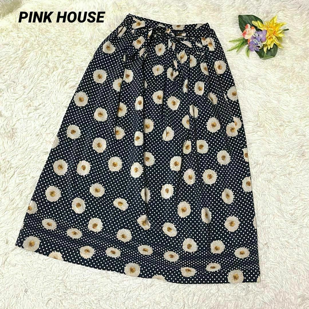 PINK HOUSE(ピンクハウス)のPINK HOUSE 【ピンクハウス】ロングスカート 花柄 リボン フレア F レディースのスカート(ロングスカート)の商品写真