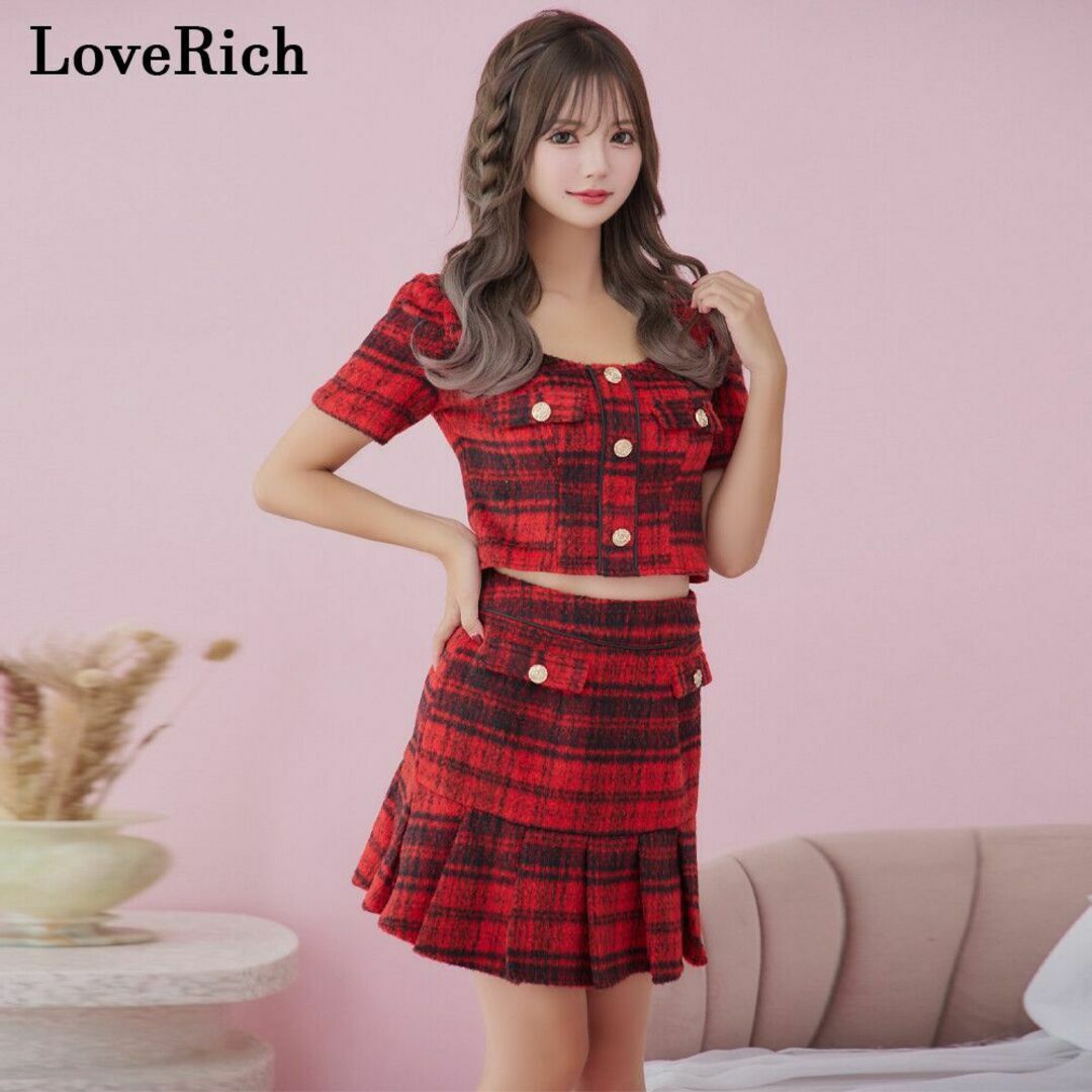 JEWELS(ジュエルズ)のLoveRich セットアップ チェック柄 キャバドレス L レッド 赤 韓国 レディースのフォーマル/ドレス(ミニドレス)の商品写真