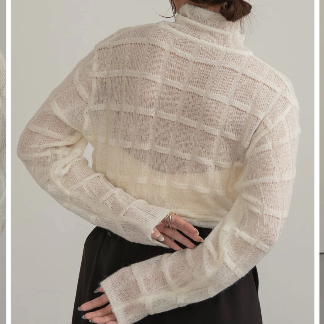 lawgy(ラウジー)のcross line high neck sheer knit レディースのトップス(カットソー(長袖/七分))の商品写真