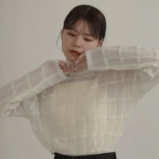 ラウジー(lawgy)のcross line high neck sheer knit(カットソー(長袖/七分))