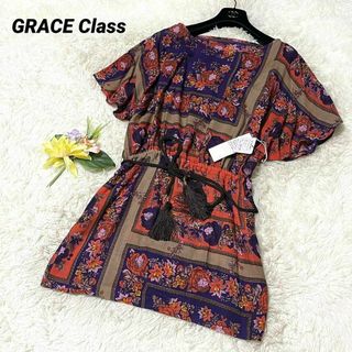 グレースクラス(Grace Class)の新品✨GRACE Class グレースクラス　ワンピース　花柄　ベルト　ウール(ひざ丈ワンピース)