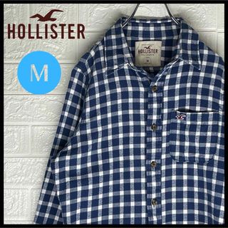 ホリスター(Hollister)のホリスター　　ワンポイントロゴ入り　チェックネルシャツ　青　Mサイズ(シャツ)