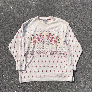 VINTAGE - made in  canada vintage 総柄ニット　花柄ニット