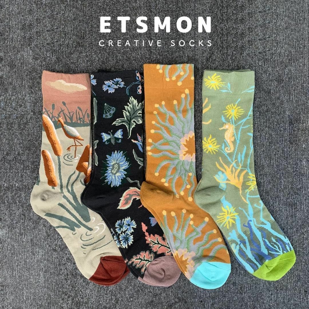 ETSMON ハイソックス レディース 靴下 メンズ くつした ソックス 4足組 レディースのレッグウェア(ソックス)の商品写真