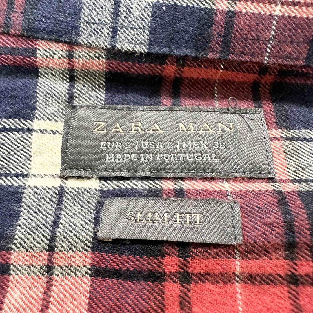 ZARA(ザラ)のZARA MAN 長袖シャツ　レッド系　チェック　SLIM FIT サイズS メンズのトップス(シャツ)の商品写真