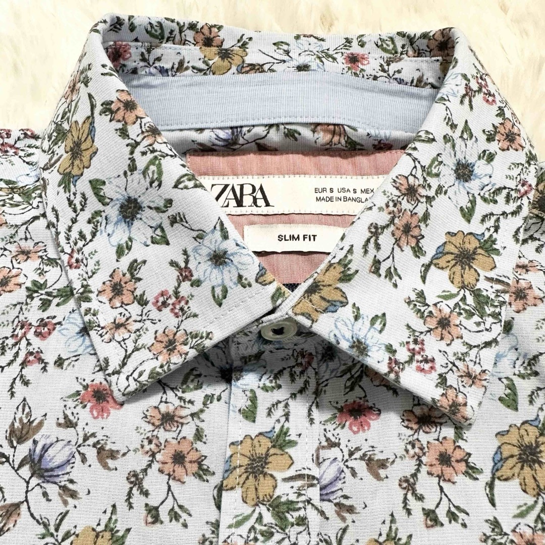 ZARA(ザラ)のZARA 長袖シャツ　ブルー系　総柄　花柄　SLIM FIT サイズS メンズのトップス(シャツ)の商品写真