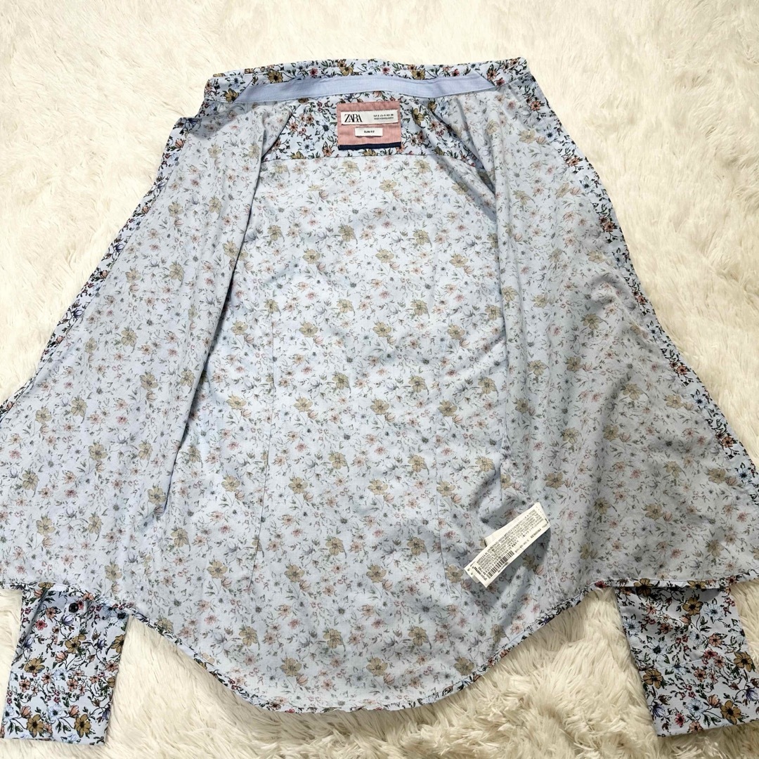 ZARA(ザラ)のZARA 長袖シャツ　ブルー系　総柄　花柄　SLIM FIT サイズS メンズのトップス(シャツ)の商品写真