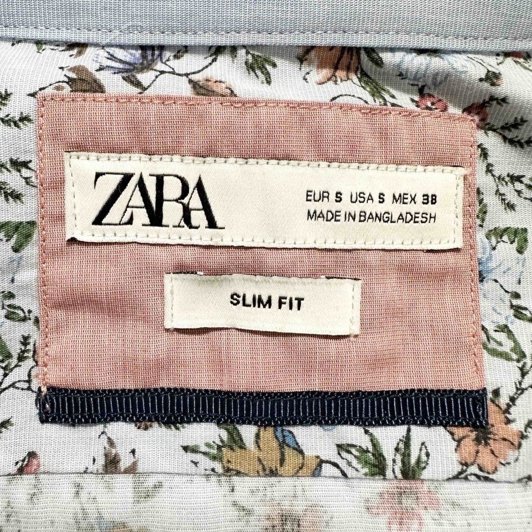 ZARA(ザラ)のZARA 長袖シャツ　ブルー系　総柄　花柄　SLIM FIT サイズS メンズのトップス(シャツ)の商品写真