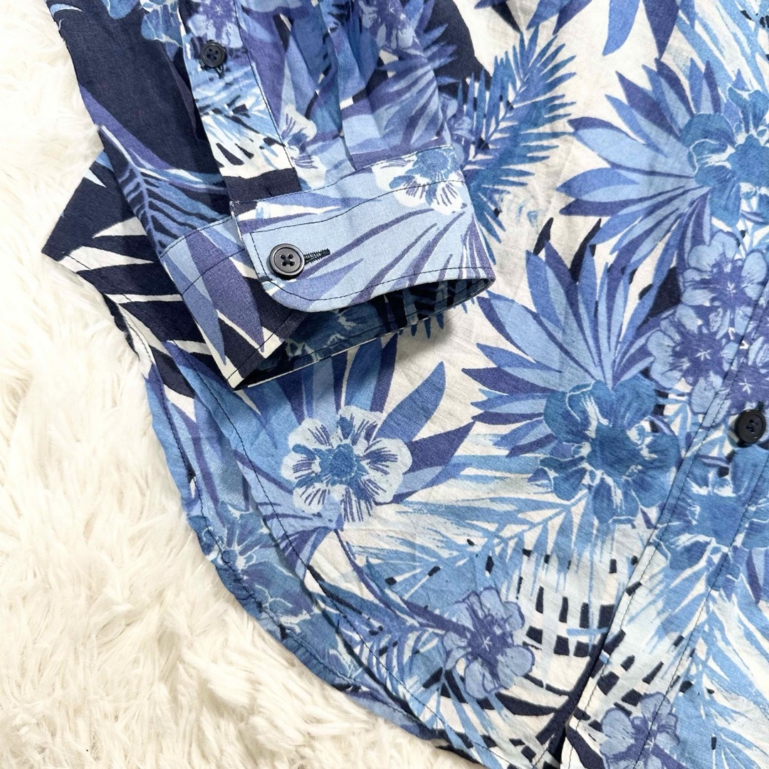 ZARA(ザラ)のZARA MAN 長袖シャツ　ブルー系　総柄　花柄　ボタニカル　サイズM メンズのトップス(シャツ)の商品写真