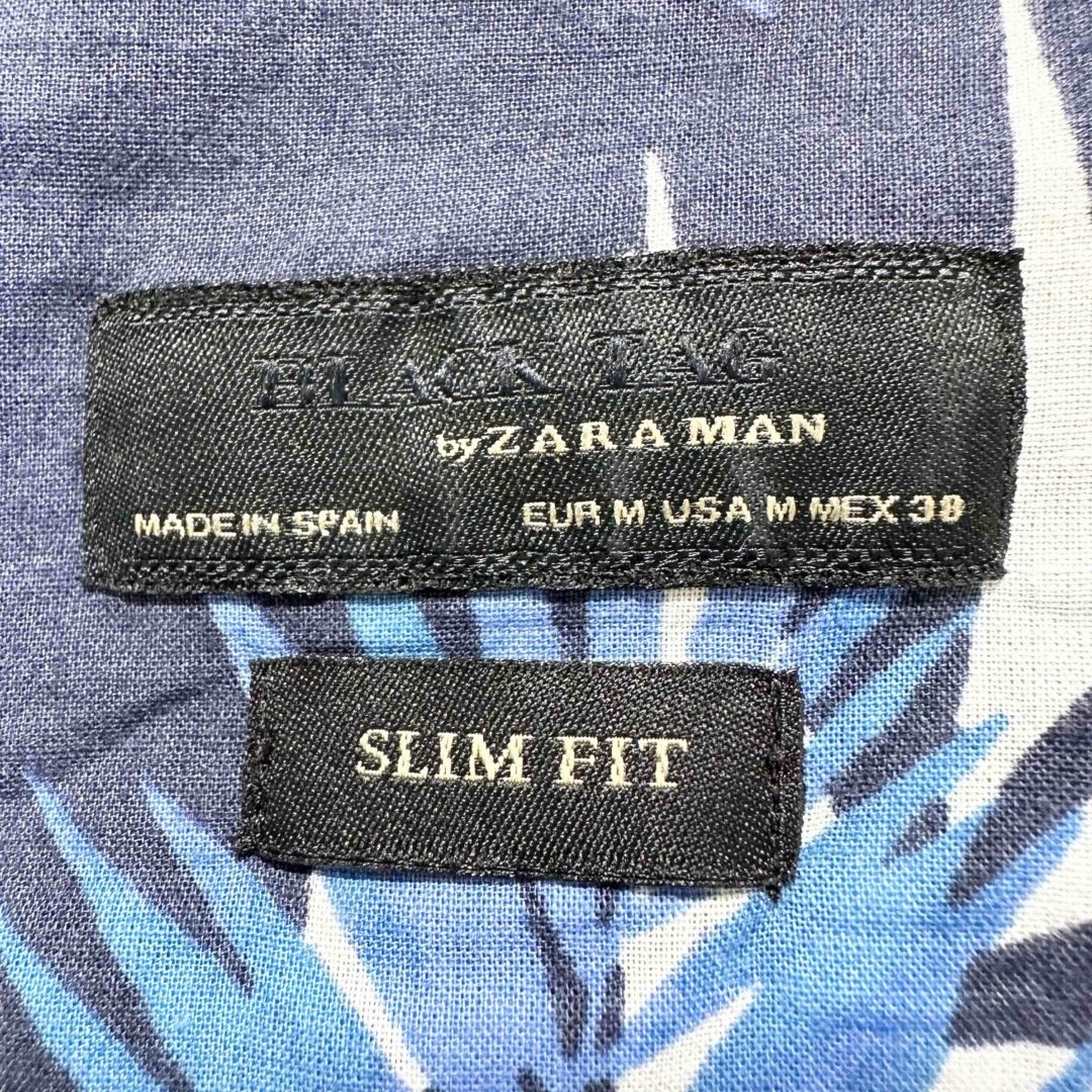 ZARA(ザラ)のZARA MAN 長袖シャツ　ブルー系　総柄　花柄　ボタニカル　サイズM メンズのトップス(シャツ)の商品写真