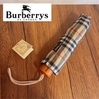 バーバリー(BURBERRY)の極美品 BURBERRY 折りたたみ傘 ノバチェック 木 バーバリー タグ付き(傘)