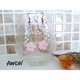 No.490　ハンドメイドピアス·イヤリング　桜　さくら　ピンク色　りぼん(ピアス)