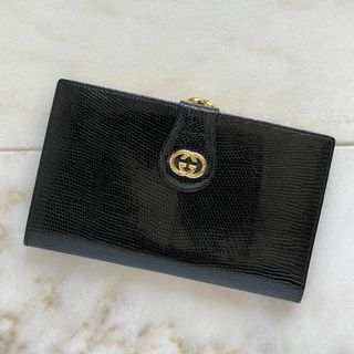 グッチ(Gucci)の希少☆GUCCI オールドグッチ GG レザー がま口長財布 ブラック 本革 黒(財布)